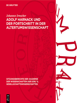 cover image of Adolf Harnack und der Fortschritt in der Altertumswissenschaft